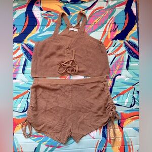 🌞✨ JOLIE & JOY Crochet Knit Tie Cinched Crop Top & Shorts 2-Piece Set